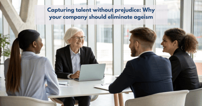 Senior professional in a job interview with a diverse team. Generational inclusion and senior talent.