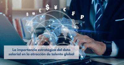 Ilustración que representa la interconexión global del talento y la expansión internacional, con personas de diversas culturas trabajando en equipo y elementos gráficos de tecnología y mapas mundiales.